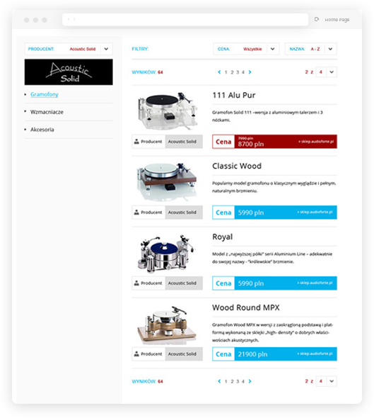 the audioforte screen displaying record players