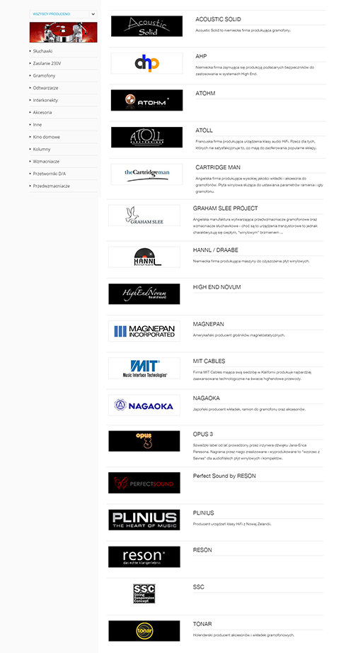 the audioforte screen displaying suppliers