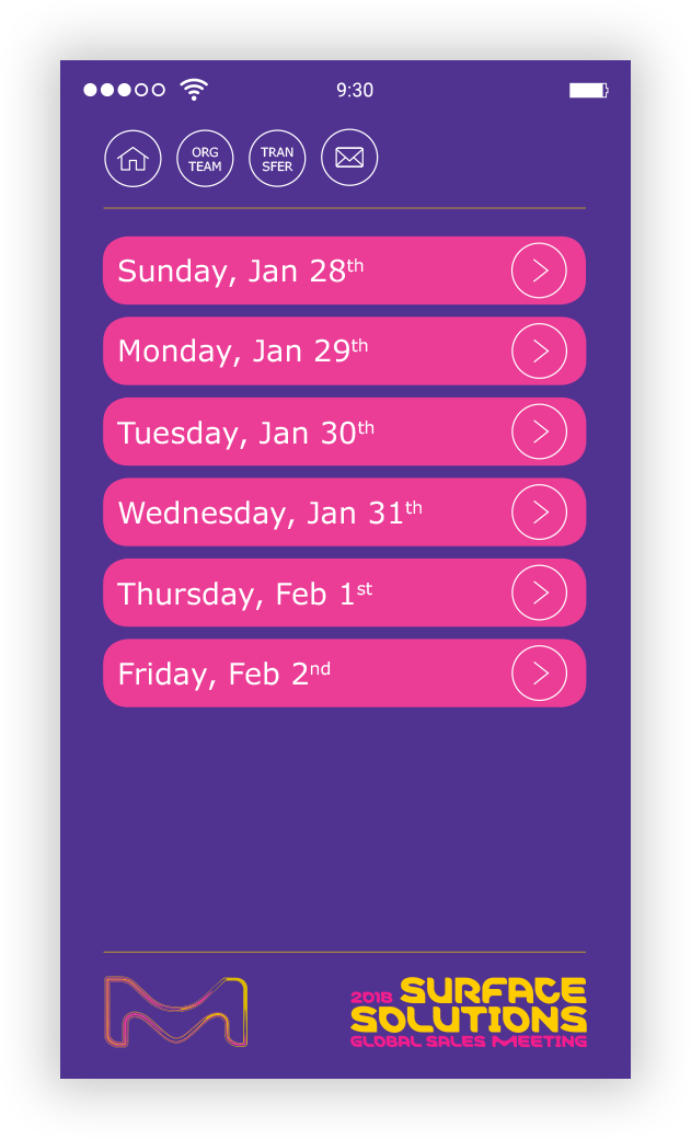 an app screen with the agenda panel